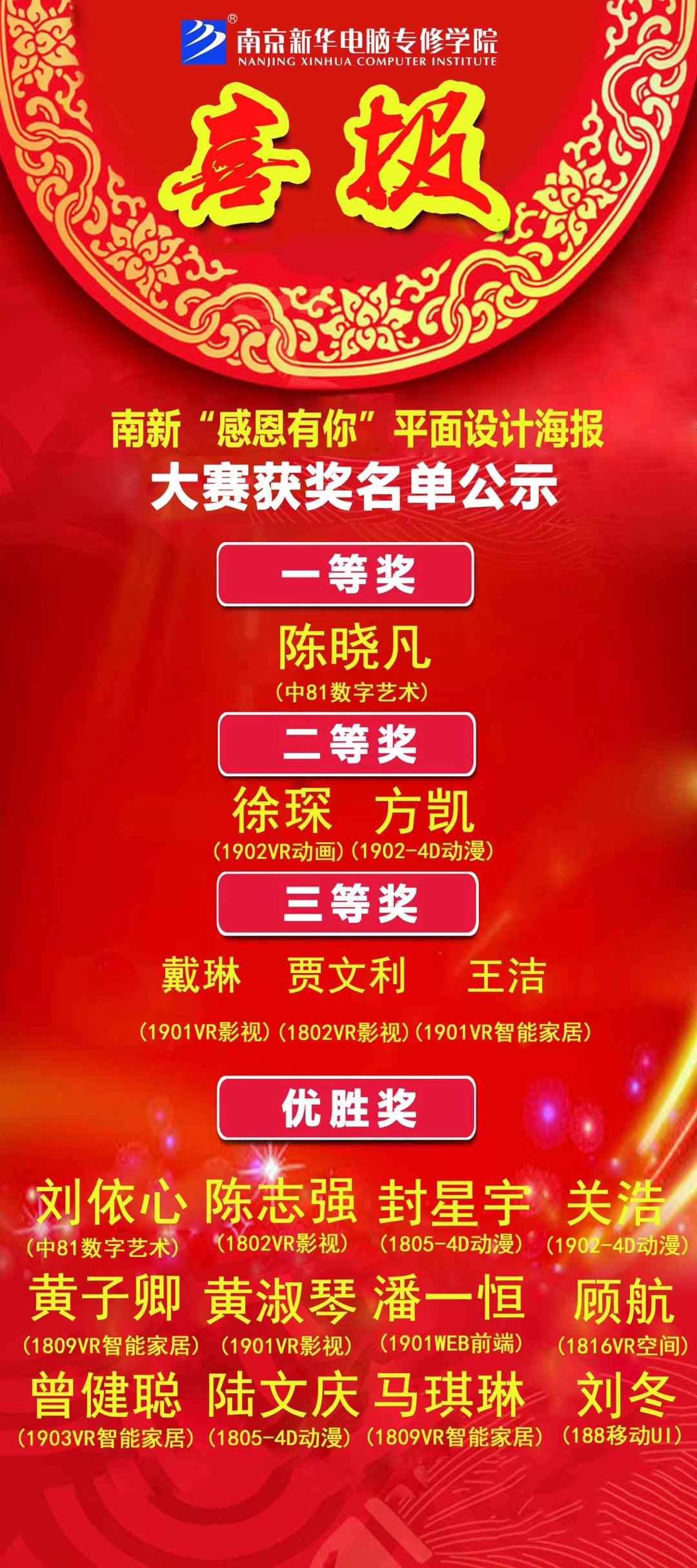 咻！前方為您發(fā)來南京新華“感恩有你”平面海報(bào)設(shè)計(jì)大賽的獲獎(jiǎng)捷報(bào)啦！